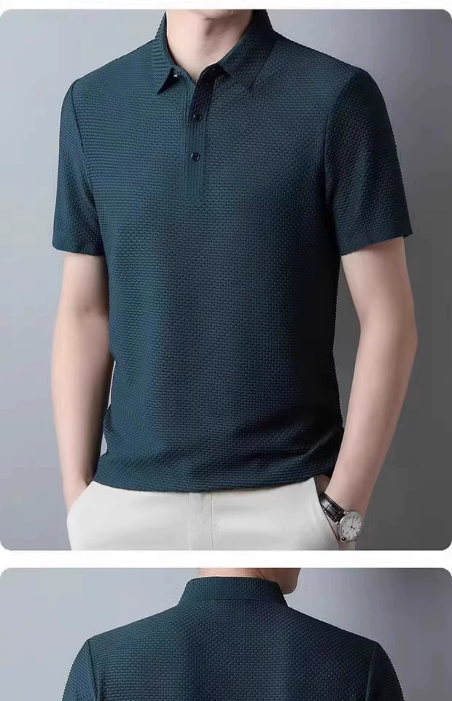 Summer Golf Ice Silk Short Sleeve T-shirt Men's Shirt Collar Polo Shirt Quick-Drying Mesh Pure Color Cool Feeling Breathable Half Sleeve