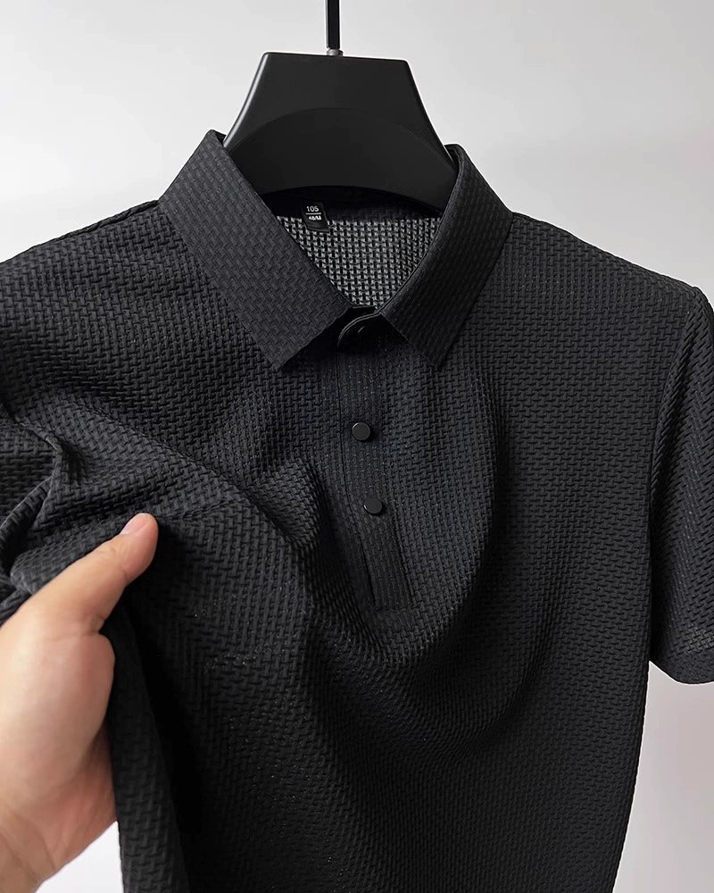 Summer Golf Ice Silk Short Sleeve T-shirt Men's Shirt Collar Polo Shirt Quick-Drying Mesh Pure Color Cool Feeling Breathable Half Sleeve