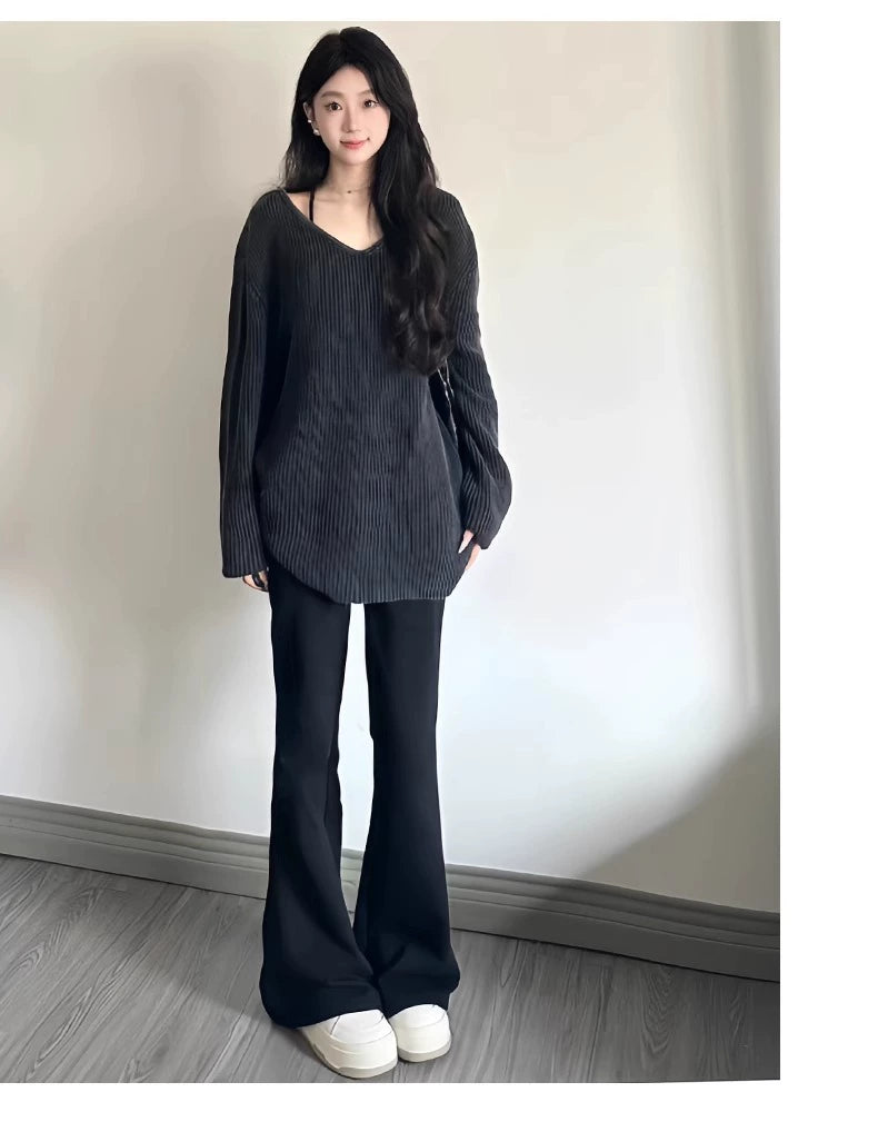 Casual K-style Western Style Girl Slim Fit Bell-Bottom Pants Spring and Autumn Clothing