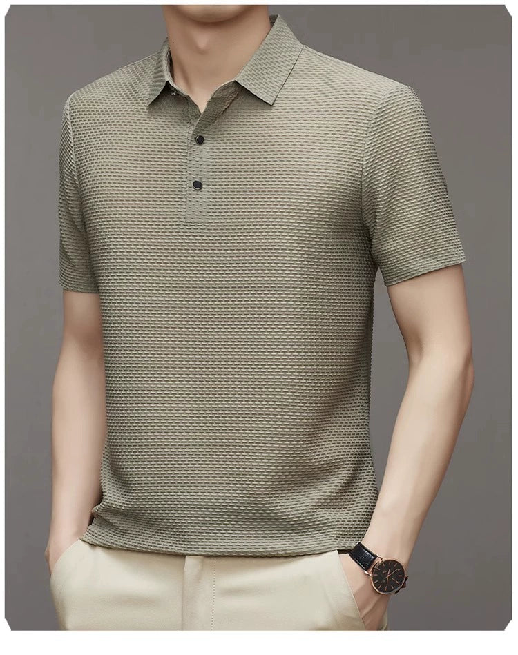 Summer Golf Ice Silk Short Sleeve T-shirt Men's Shirt Collar Polo Shirt Quick-Drying Mesh Pure Color Cool Feeling Breathable Half Sleeve