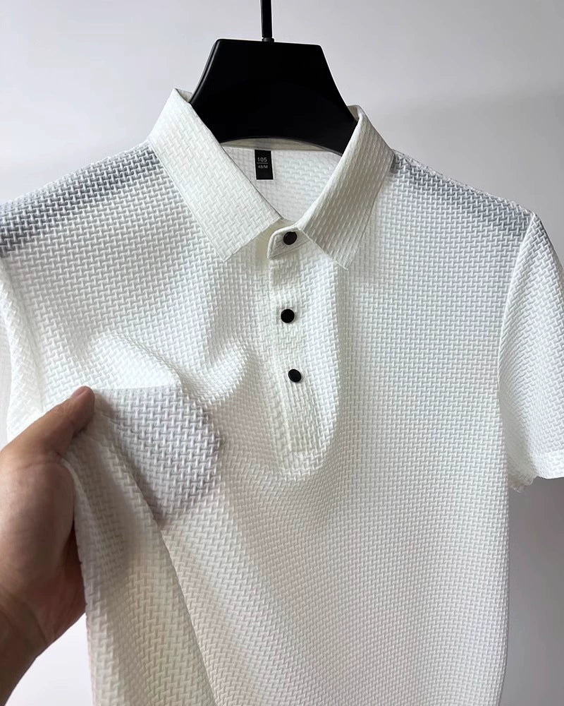 Summer Golf Ice Silk Short Sleeve T-shirt Men's Shirt Collar Polo Shirt Quick-Drying Mesh Pure Color Cool Feeling Breathable Half Sleeve