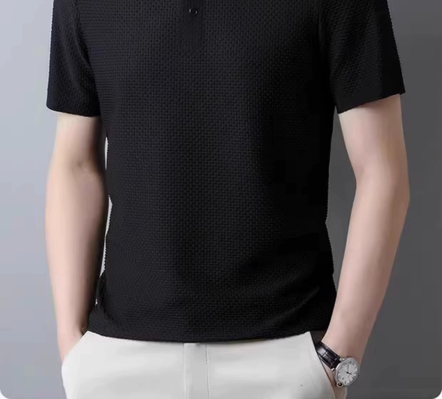 Summer Golf Ice Silk Short Sleeve T-shirt Men's Shirt Collar Polo Shirt Quick-Drying Mesh Pure Color Cool Feeling Breathable Half Sleeve