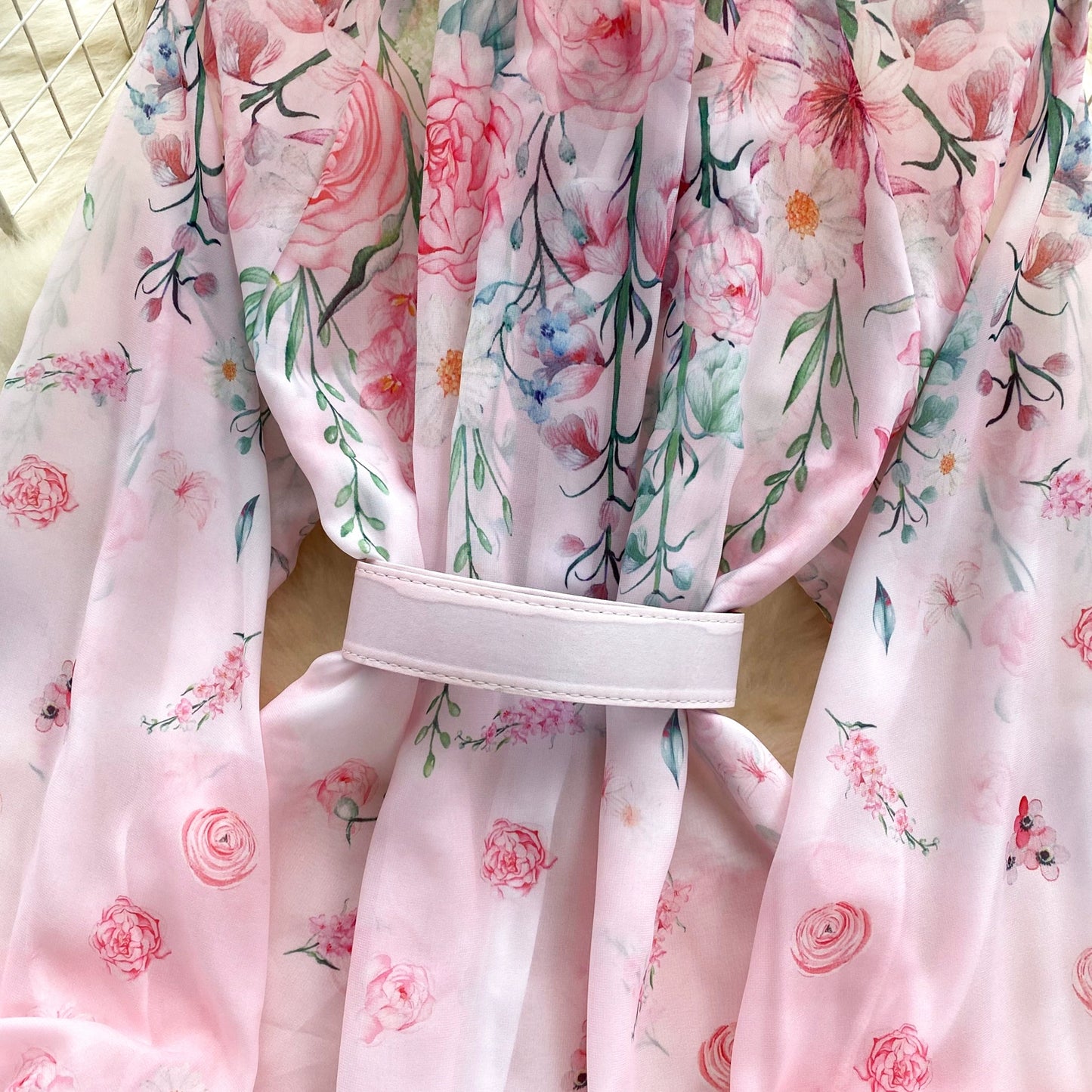 Spring Summer Runway 2 Pieces Shorts Outfit Women's Bow Neck Flower Print Lantern Sleeve Blouses Shirts＋Wide Leg Shorts Set Suit