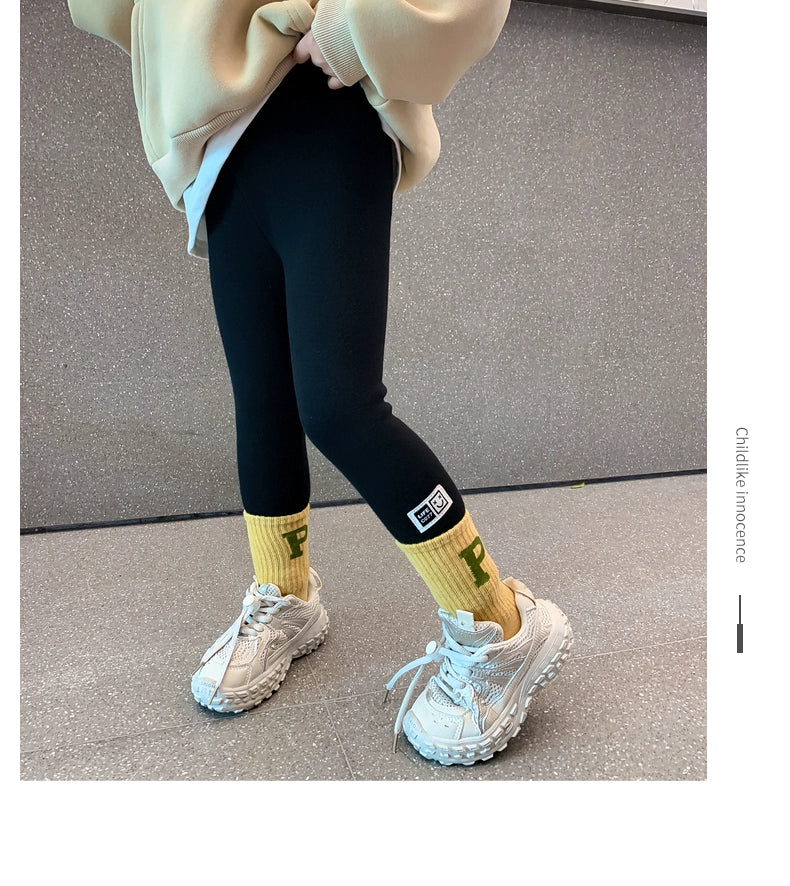 Outwear Western Style Little Girl Heattech Velvet Padded Leggings Pants