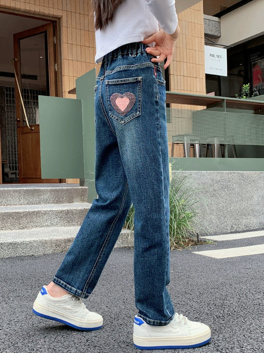 Outwear Girl's Spring and Autumn Denim Casual Pants