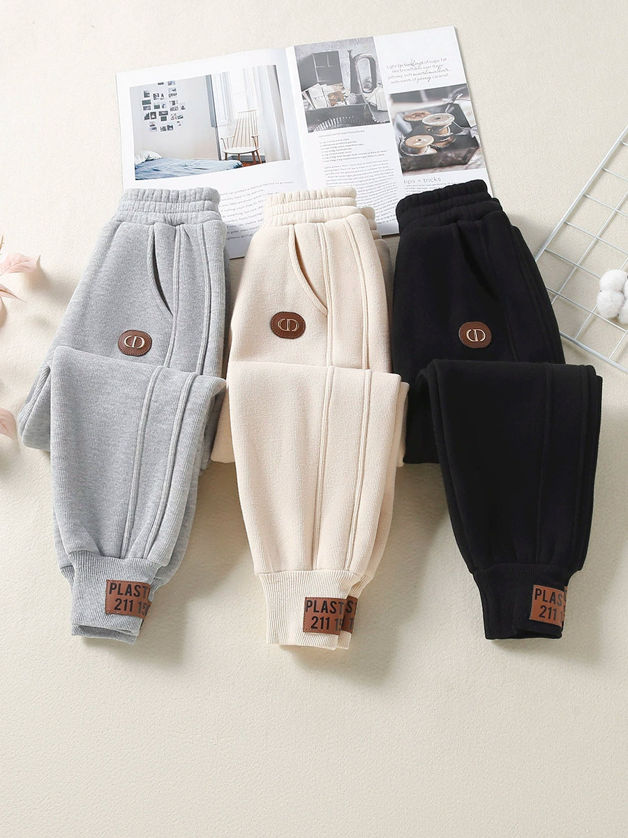 Sweatpants Athleisure Autumn Clothing Single-Layer Fleece-Lined Thickened Girl's  Pants