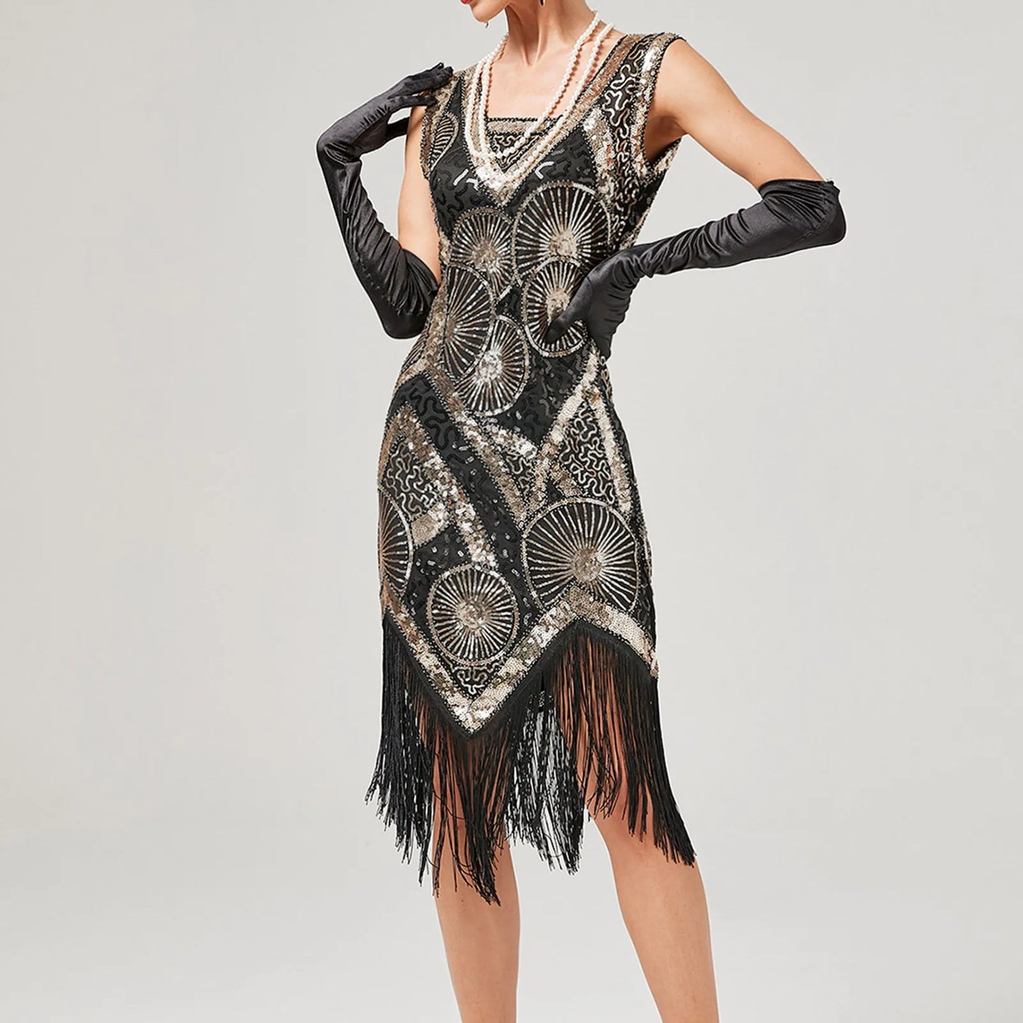 Vintage 1920s Flapper Great Gatsby Dress O-Neck Sleeve Sequin Fringe Party Midi Dress 2024 Summer Dress Vestidos