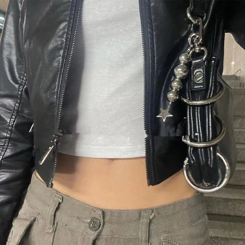 Harajuku Round Beads Star Keychain Charm Pendant For Women Sweet Cool Trend Fashion Vintage Aesthetic Accessories Gift