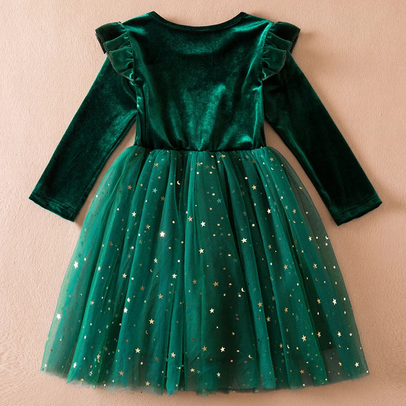 Sequin Girls Princess Party Dresses for 3-8 Yrs Kids Birthday Wedding Evening Prom Gown Spring Fall Long Sleeve Children's Dress