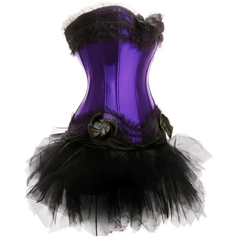 Women plus size satin lace up burlesque corset tutu skirt dress Halloween costume