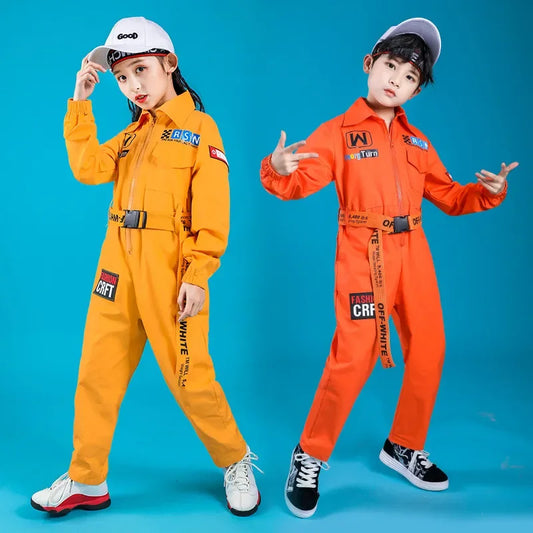 Kids Boys Girls Long Sleeve Casual Jumpsuit Cargo Pant Children Teenager Streetwear Hip Hop Playsuits Dance Stage Show Clothing