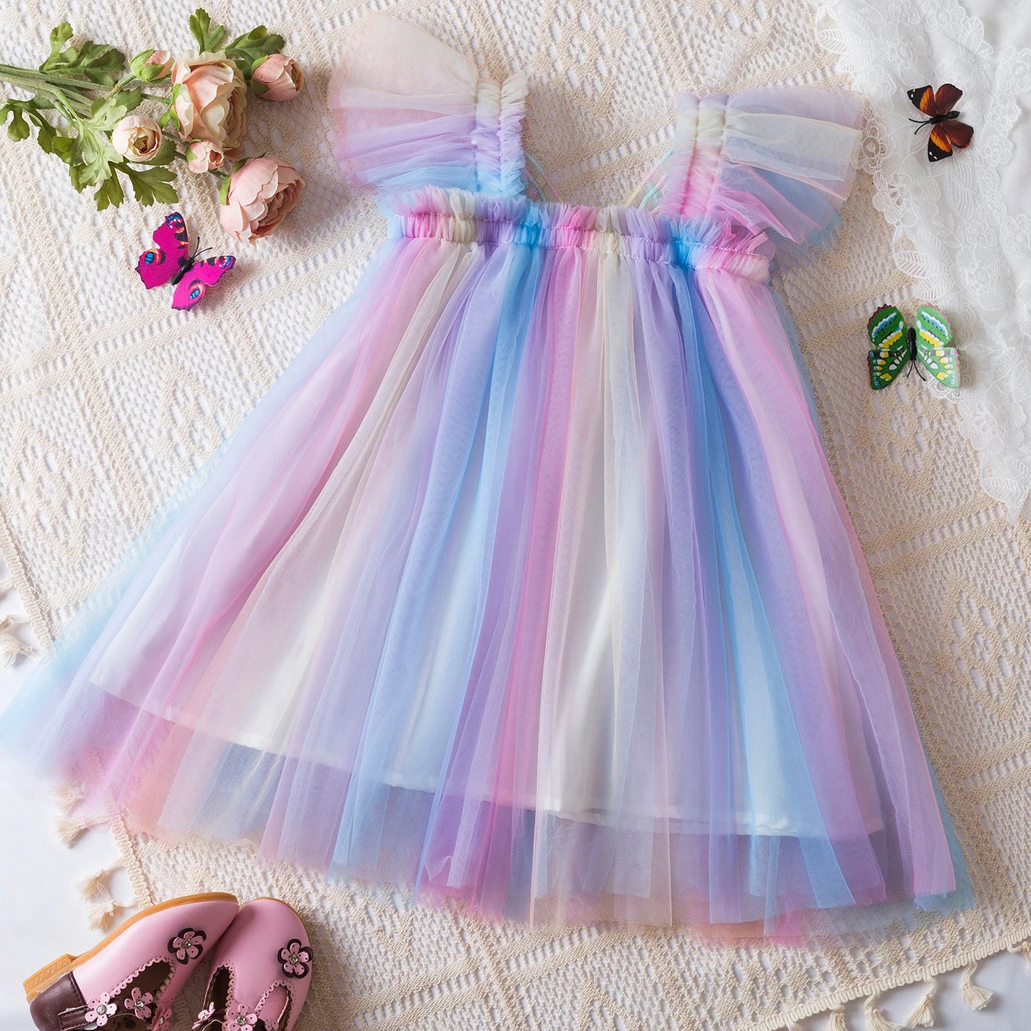 Butterfly Newborn Baby Dress New Summer Cute Baby Girls Clothes Tulle Lace Embroidery Infant Party Clothing 1 -5Y Birthday Dress