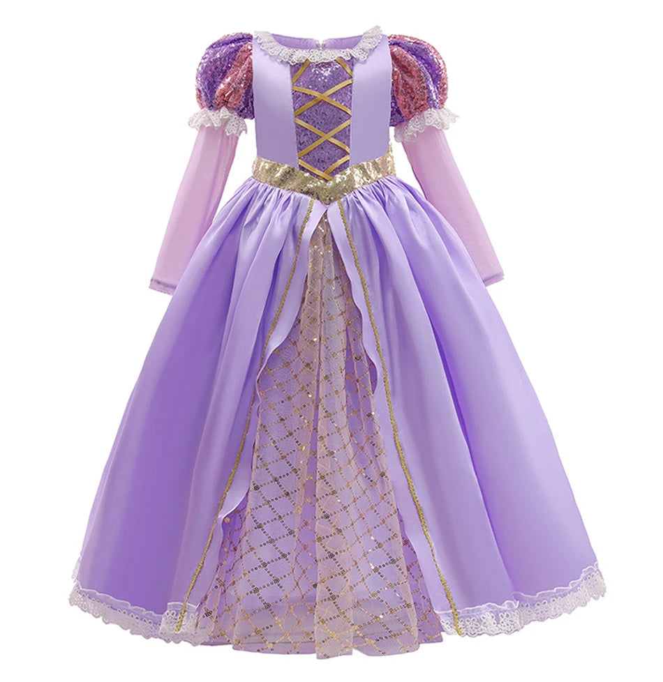 Kids Luxury Rapunzel Dress for Princess Girl Tangled Cosplay Costume Baby Halloween Dress Up Carnival Birthday Party Clothes