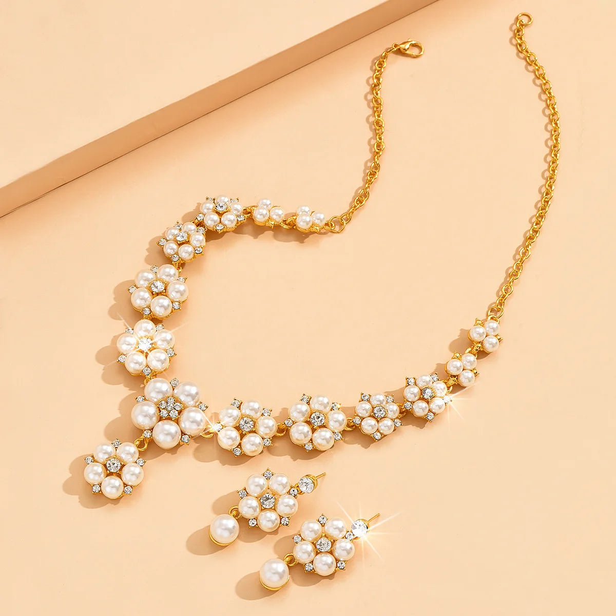 3 luxurious pearl flower necklaces, earrings, wedding dress accessories, jewelry sets for women