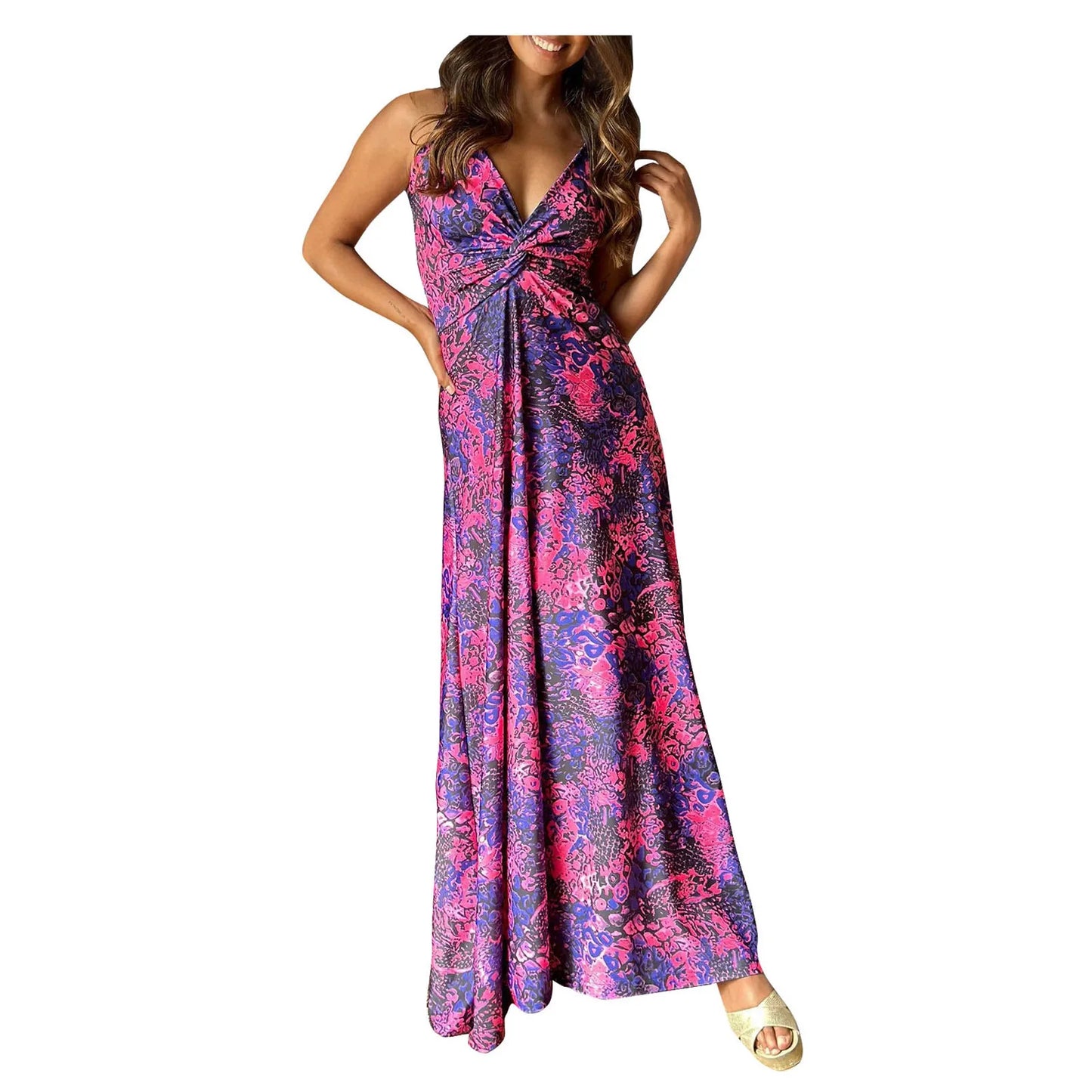 Boho Dress Floor Length Women's Spaghetti Strap Backless Maxi Dress Large Swing Casual Holiday Wrapped Knot Long Dress Vestidos