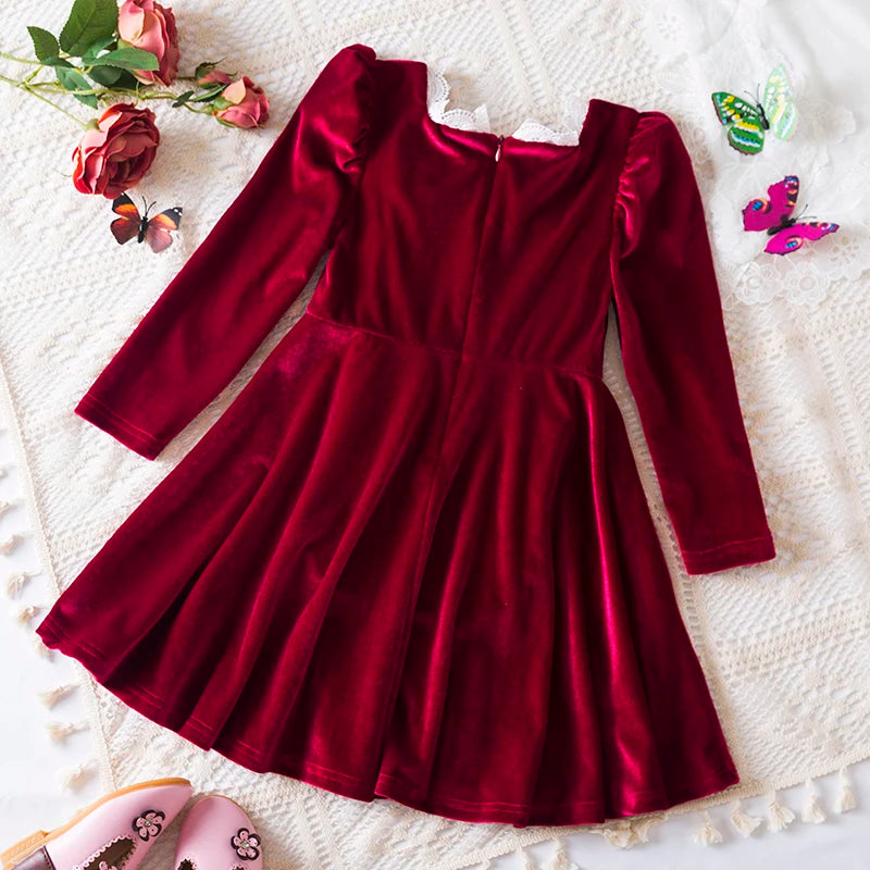 Sequin Girls Princess Party Dresses for 3-8 Yrs Kids Birthday Wedding Evening Prom Gown Spring Fall Long Sleeve Children's Dress