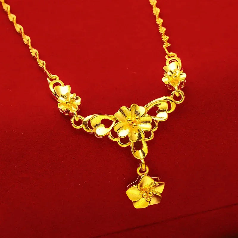 Wedding Window% Plated Real 999 Gold 18ken Pig Flower Necklace Women's Bride Color Chain Women's Gif