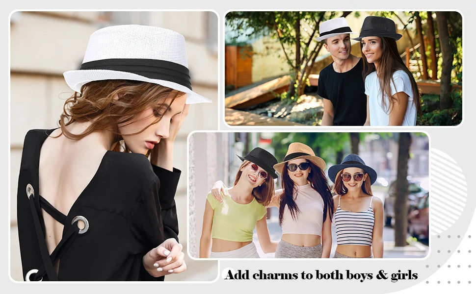 5-80Pcs Straw Hats for Men Women Panama Summer Beach Sun Hat Party Hats for Guests Wedding UPF50+ Short Brim Roll Up Trilby Hat