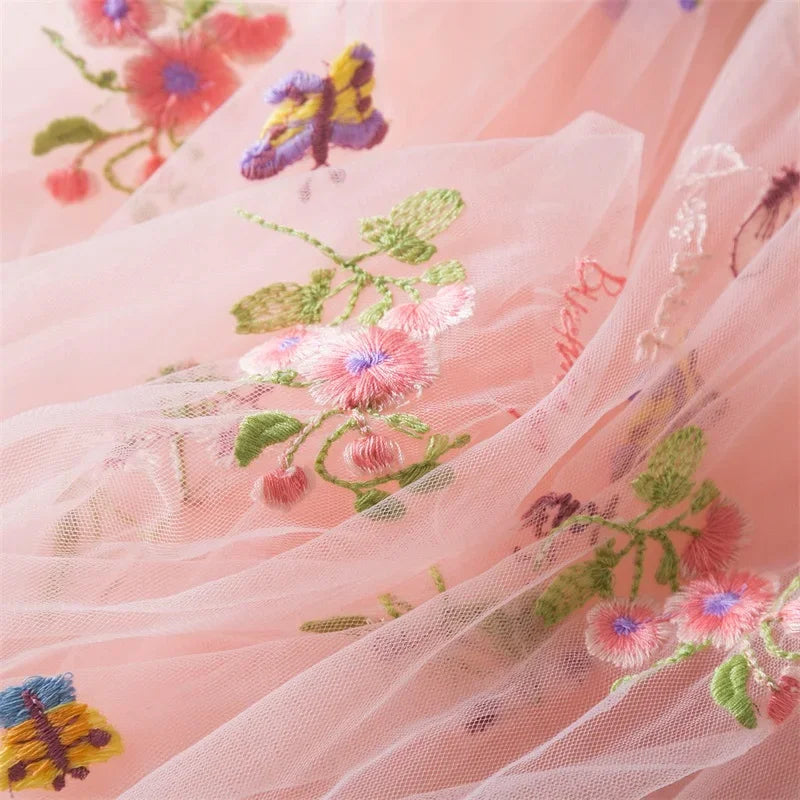 0-5 Years Girls' Dress Butterfly Dress for Summer New Flying Sleeve Mesh Princess Dress Baby Girls Floral Embroidery Clothes