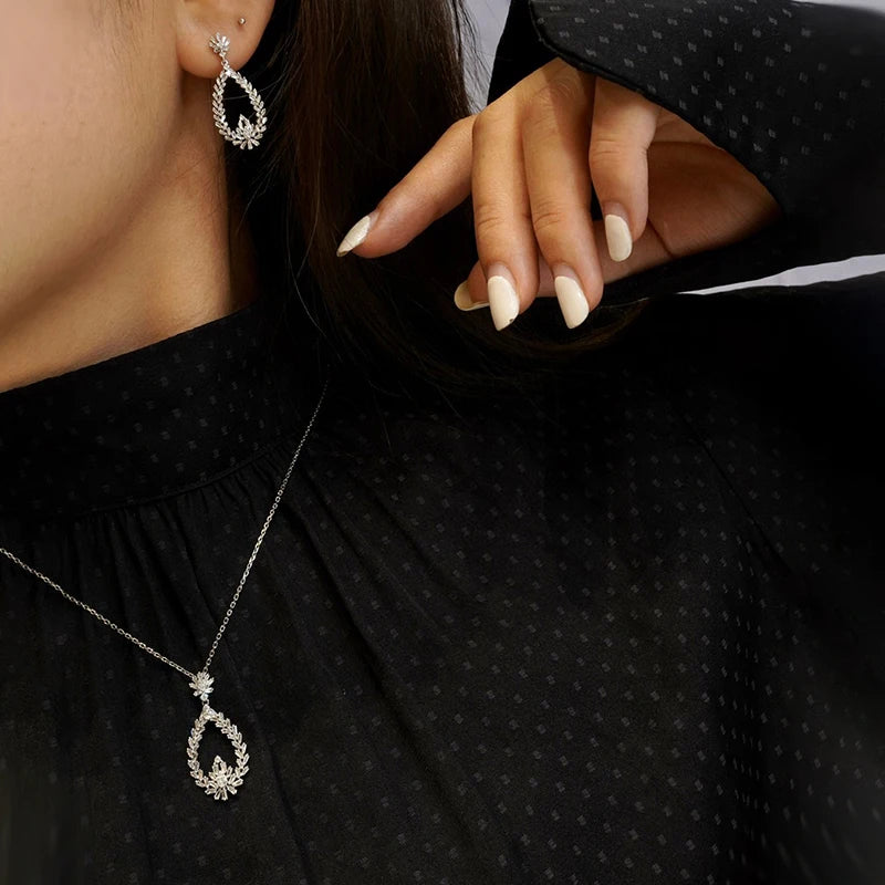 Aazuo Highquality Jewelryset 18K Orignal White Gold Real Diamonds 0.85ct Necklace Gifted for Women Wedding Link Chain Au750