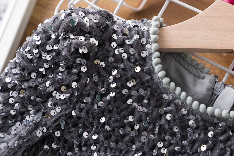 Sequin Girls Princess Party Dresses for 3-8 Yrs Kids Birthday Wedding Evening Prom Gown Spring Fall Long Sleeve Children's Dress