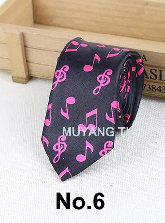 Classic Fashion Men's Skinny Tie Colorful Musical Notes Printed Piano Guitar Polyester 5cm Width Necktie Party Gift Accessory