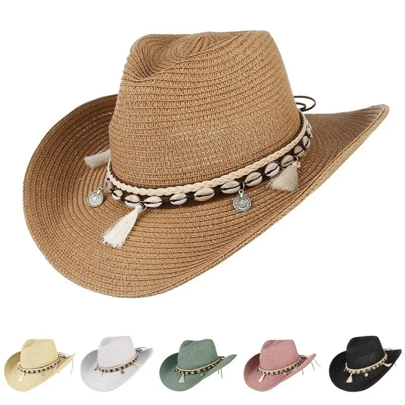 Fashion Summer Straw Hat Women Beach Lady Sun Caps Panama Hat Cowboy Straw Cap UV Protection Sonskerm Hoede Adjustable  Hat