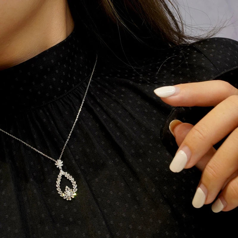 Aazuo Highquality Jewelryset 18K Orignal White Gold Real Diamonds 0.85ct Necklace Gifted for Women Wedding Link Chain Au750