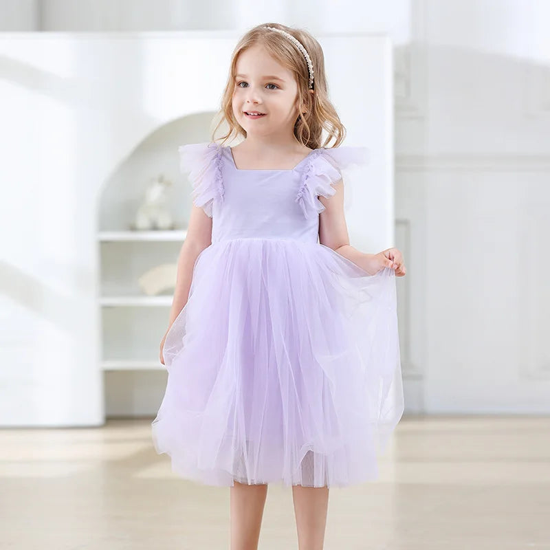 Baby Girl Princess Tutu Dress Fly Sleeve Infant Toddler Child Mesh Tulle Back Bow Vestido Dance Party Birthday Baby Clothes 1-5Y