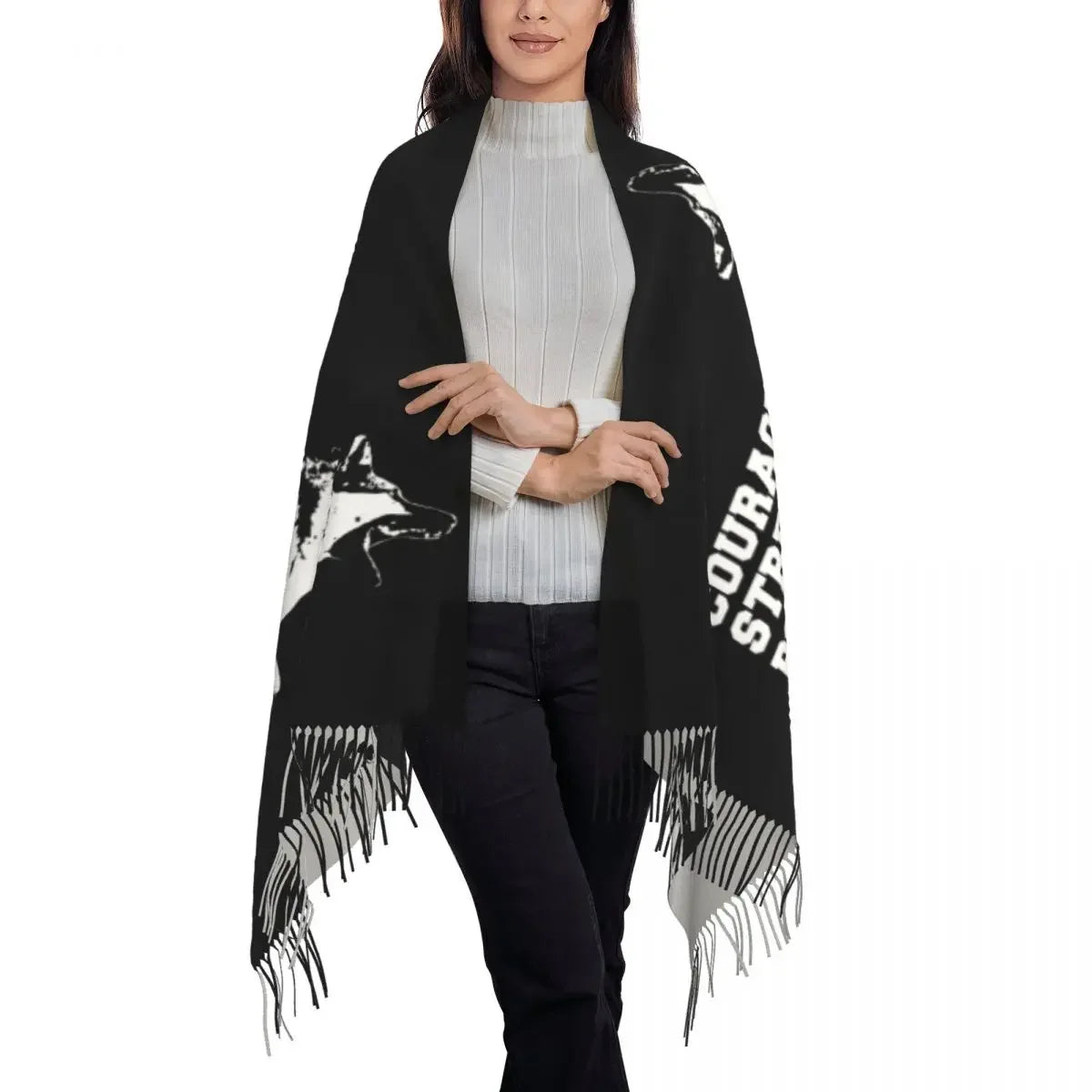 German Shepherd Courage Scarf Wrap Women Long Winter Fall Warm Tassel Shawl Unisex Alsatian Wolf Dog Lover Scarves