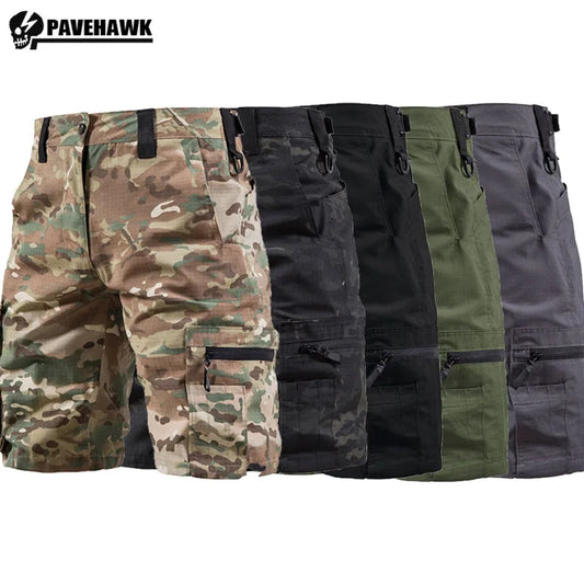 Men Short Pants Camouflage Tactical Cargo Shorts Summer Training Waterproof Wear-resistant Pants Multi Pocket Outdoor Combat Shorts Thin