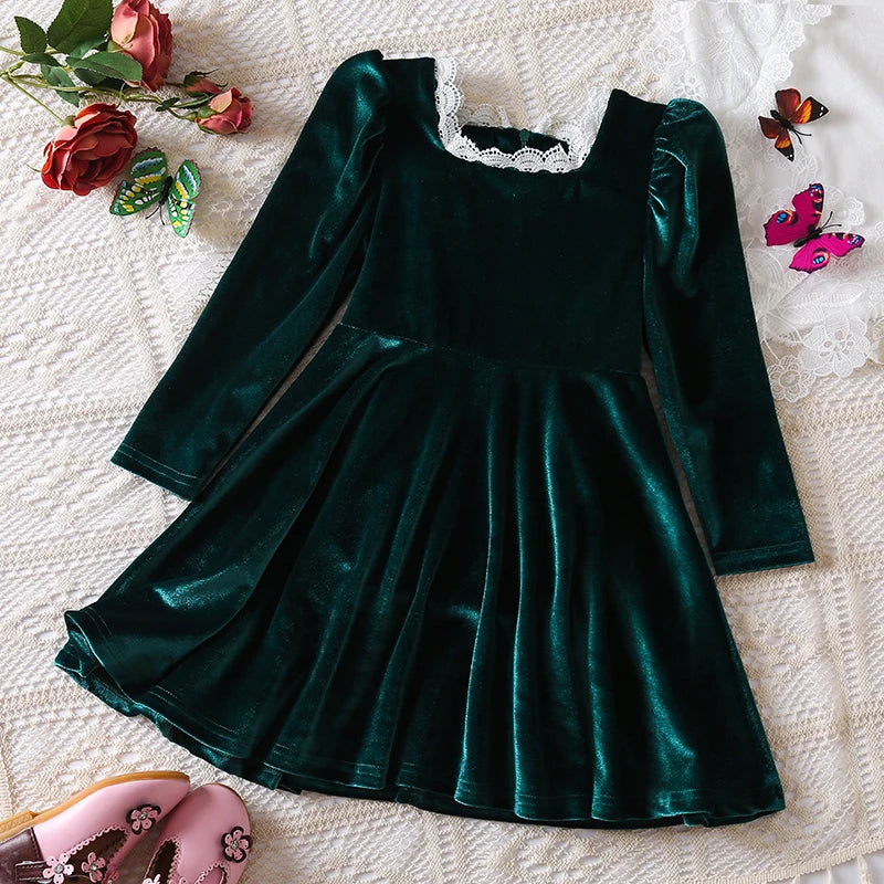 Sequin Girls Princess Party Dresses for 3-8 Yrs Kids Birthday Wedding Evening Prom Gown Spring Fall Long Sleeve Children's Dress