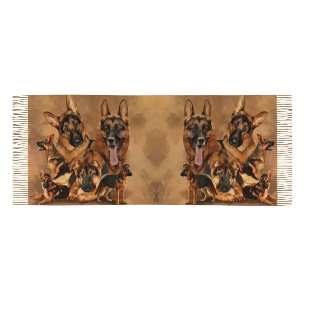 German Shepherd Courage Scarf Wrap Women Long Winter Fall Warm Tassel Shawl Unisex Alsatian Wolf Dog Lover Scarves