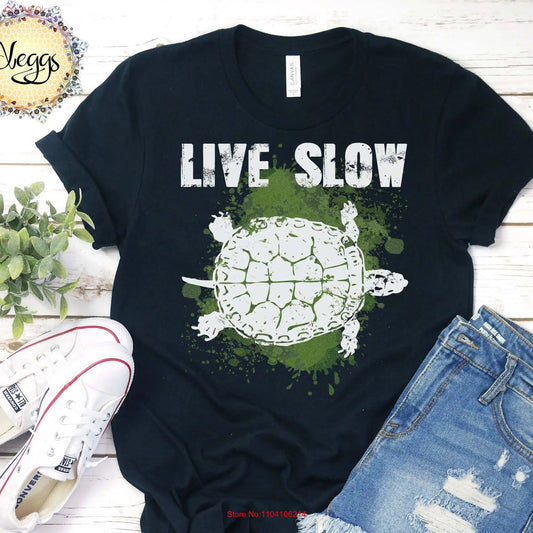 Live Slow Turtle T Shirt Inspirational s Lover Quotes Sea Tortoise long or short sleeves