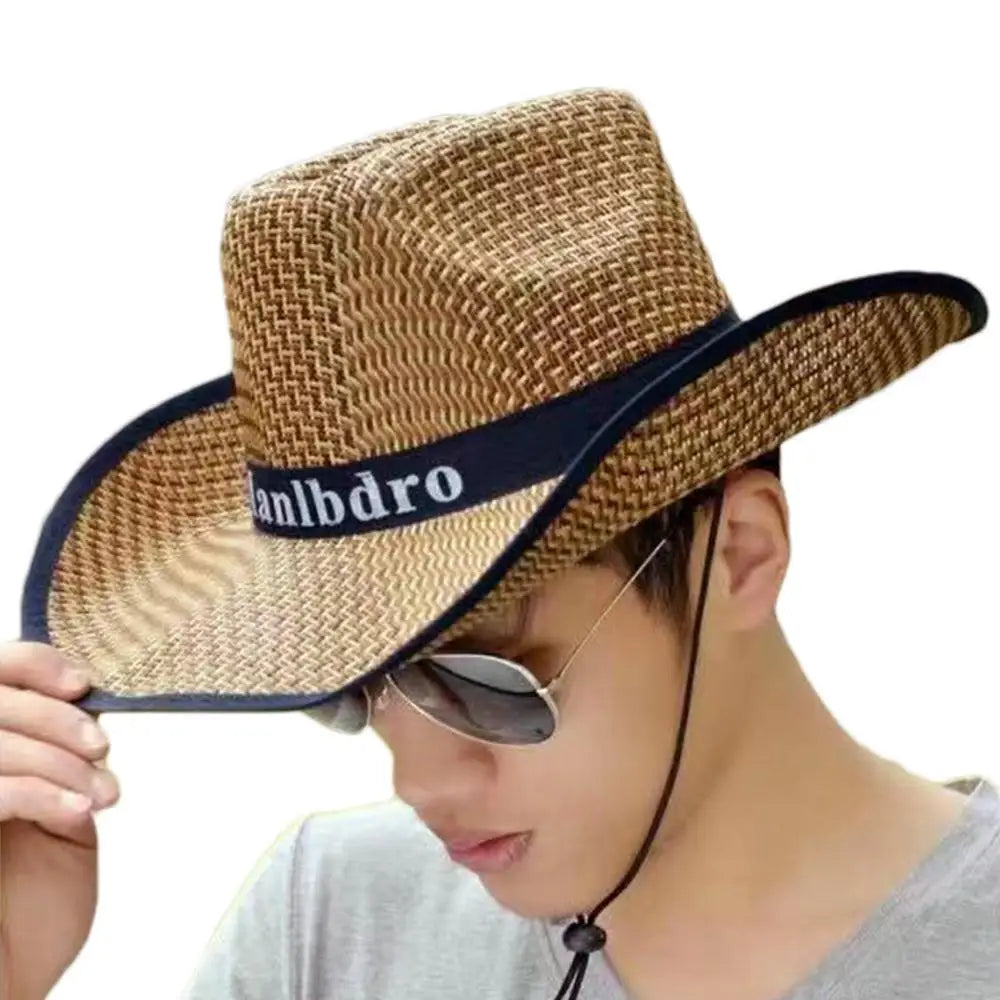 Men's Straw Hat Cowboy Sun Straw Hats Outdoor UV Protection Sun Cap Western Summer Cowboy Hat For Gardening Travel Hiking