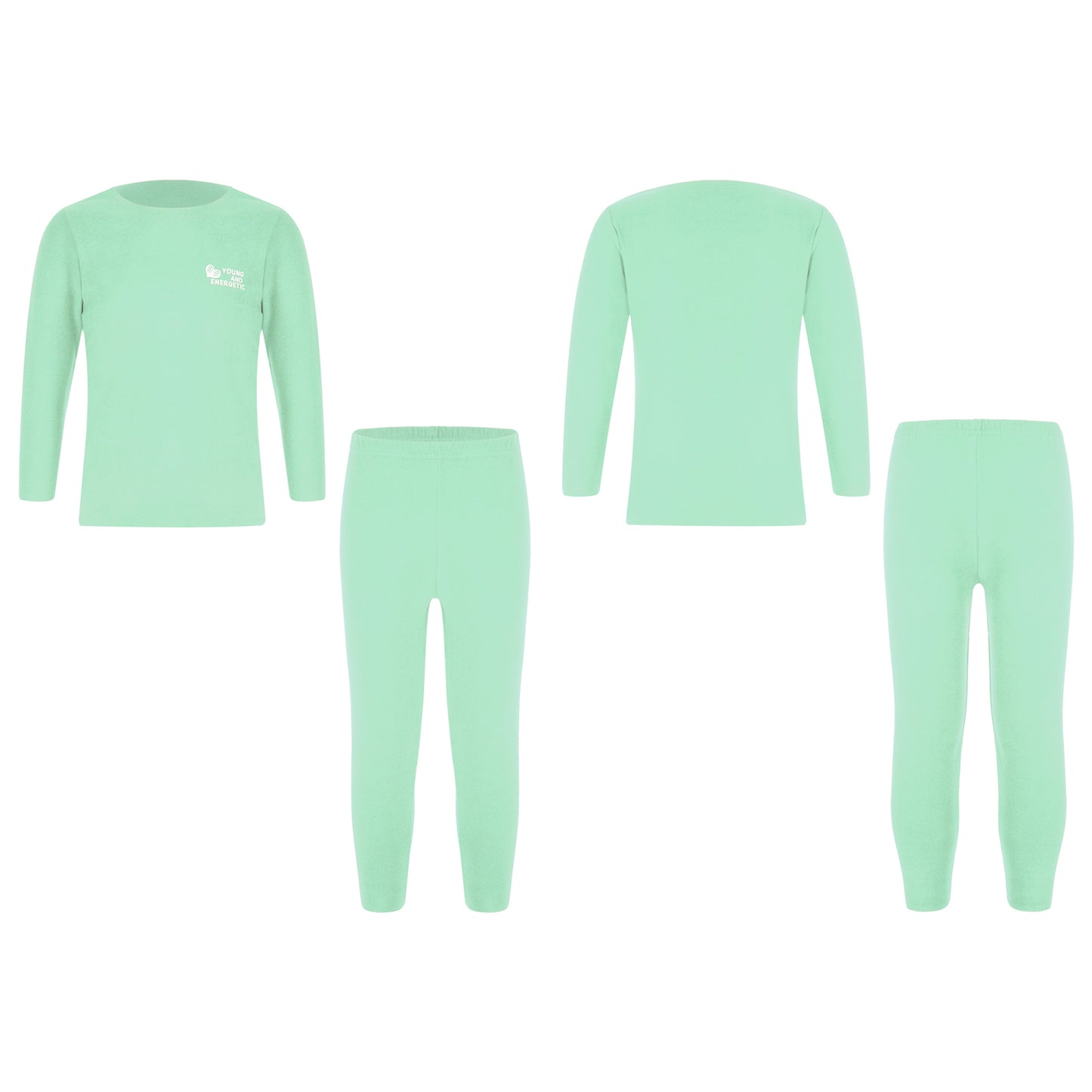 Autumn Kids Girls Boys Solid Color Thermal Underwear Set Loungewear Homewear Round Neck Long Sleeve Tops with Pants Leggings