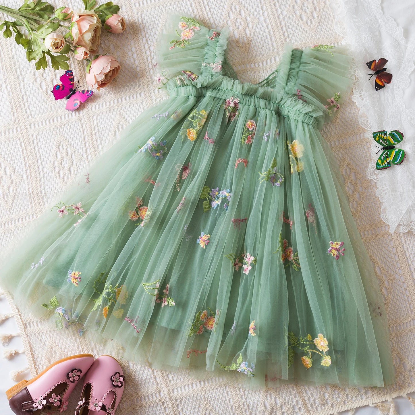 Butterfly Newborn Baby Dress New Summer Cute Baby Girls Clothes Tulle Lace Embroidery Infant Party Clothing 1 -5Y Birthday Dress
