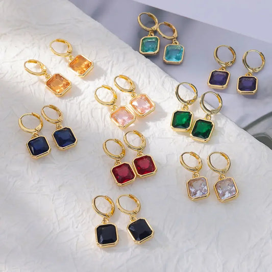 Colorful Square Zircon Earrings for Women Stainless Steel Gold Color Drop Earrings 2024 Trend Wedding Jewelry pendientes mujer