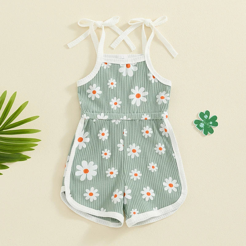 6M-4Y Baby Girl Summer Romper Casual Floral Print Tie Straps Sleeveless Jumpsuit for Newborn Toddler Cute Clothes