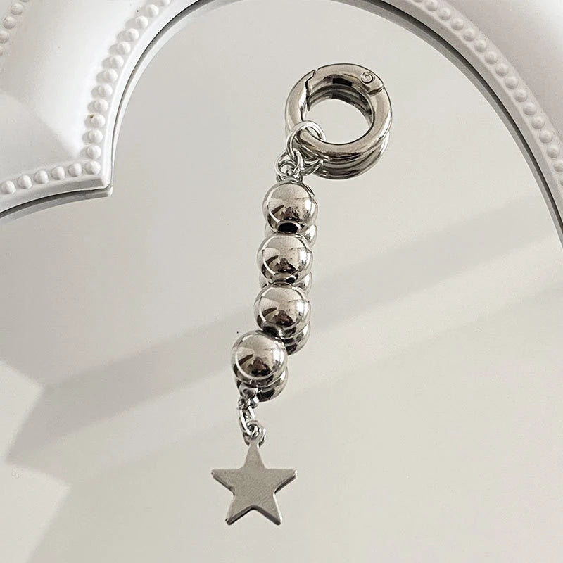 Harajuku Round Beads Star Keychain Charm Pendant For Women Sweet Cool Trend Fashion Vintage Aesthetic Accessories Gift