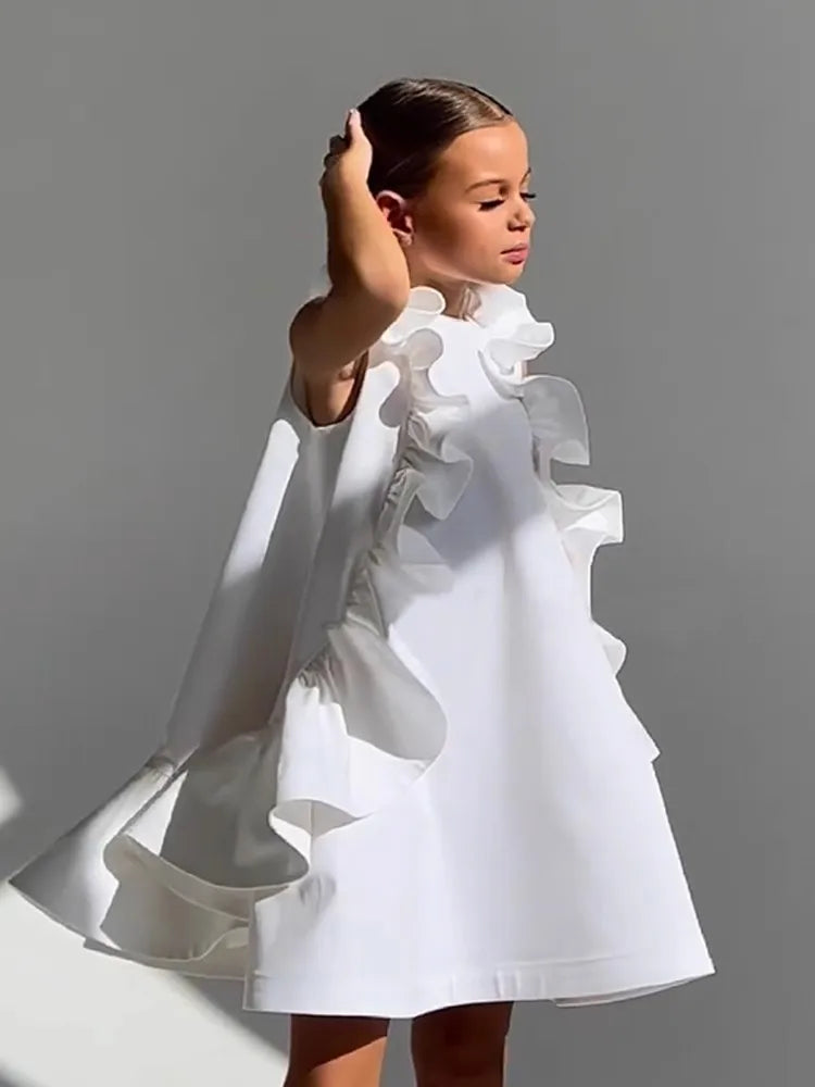 Girl Summer New Dress Sleeveless Ruffles Princess Wedding Luxury Kids Fashion Clothes Brithday Show Vestidos Outfit Wz1326