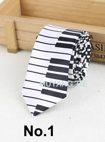Classic Fashion Men's Skinny Tie Colorful Musical Notes Printed Piano Guitar Polyester 5cm Width Necktie Party Gift Accessory