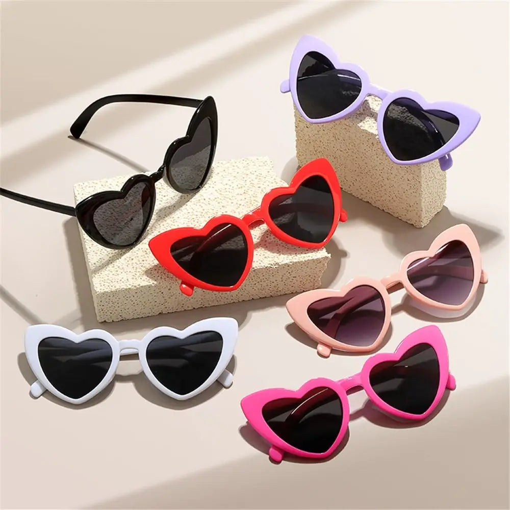 Heart-Shaped Sunglasses Vintage Trendy Street Shooting Shades UV Protection Irregular Fashion Pink Heart Sun Glasses for Women