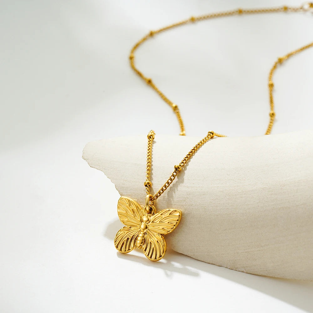 New Trendy Gold Color Cross Butterfly Snake Pendant Necklace for Women Creative Chain Collar Neckalces Stainless Steel Jewelry