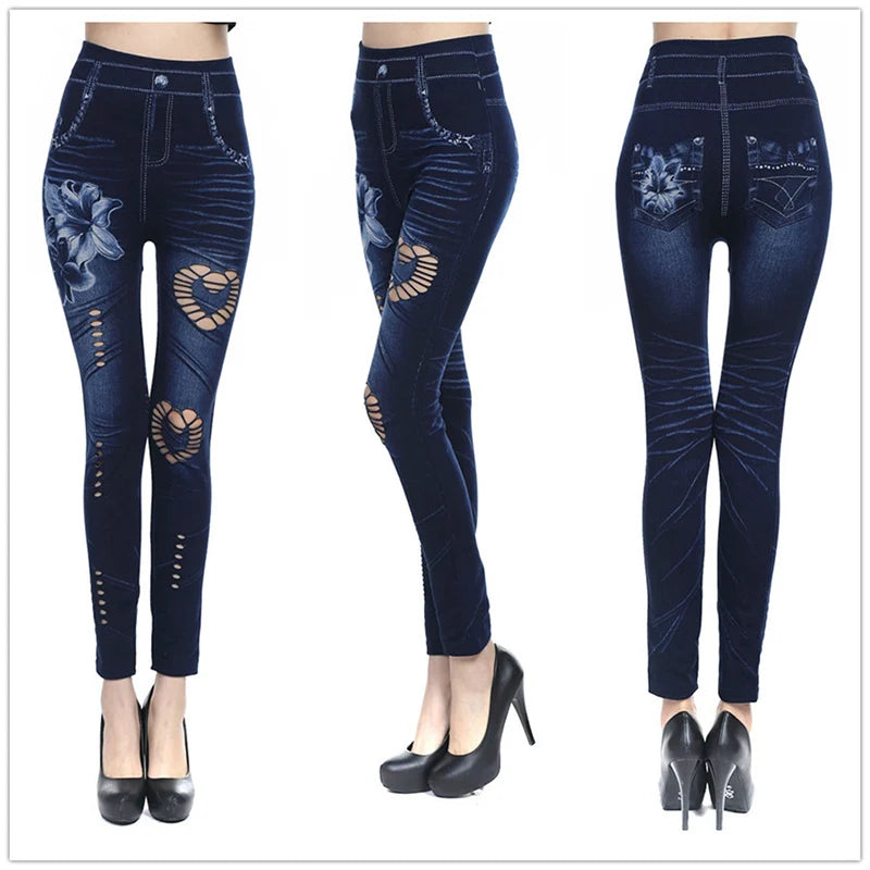 Hot Sexy Women Jean Skinny Jeggings Pants high waist leggings female print ankle-length Slim Legging Fitness