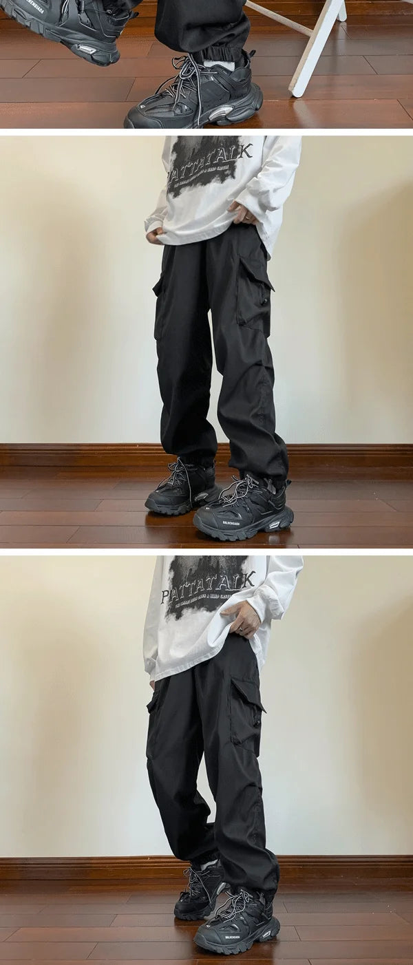 Cargo Pants Men Baggy Pleated Multi Pockets American Style Males Trousers Hip Hop Skateboard Boys High Street Autumn All-match