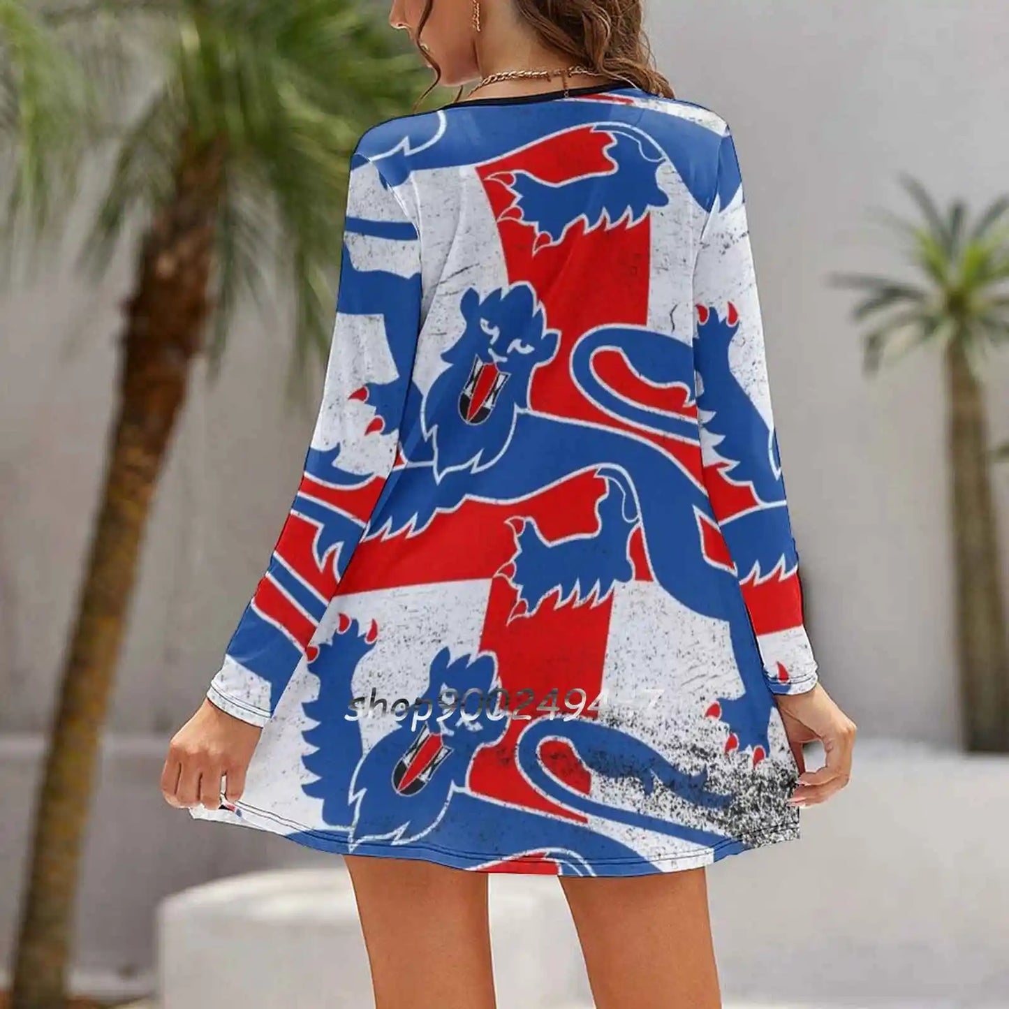 England Flag Three Lions Square Neck Dress Cute Loose Print Dresses Elegant Beach Party Dress England Football Soccer St George