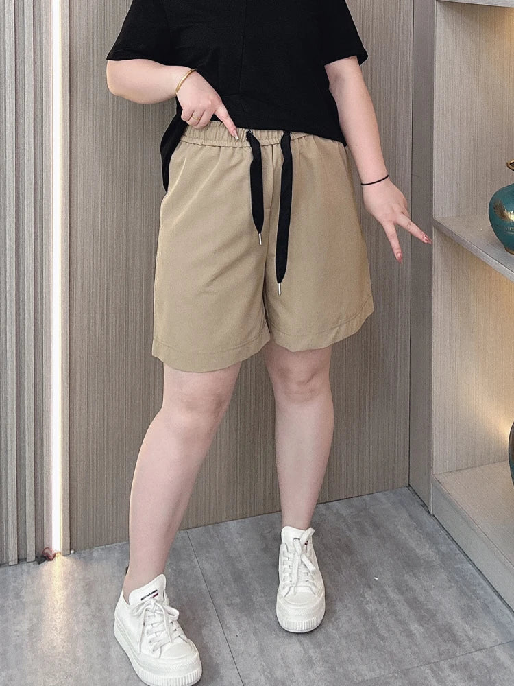 Casual Shorts Women Summer New Plus Size High Waist Ice Silk Straight Wide Leg Hot Pants