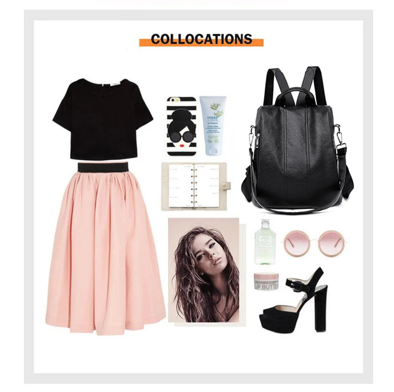 Summer White Fashion PU Leather Anti-thief Backpack Large  Volume  School Bag for Teenager Girls Multifunction Casual Sac a Dos