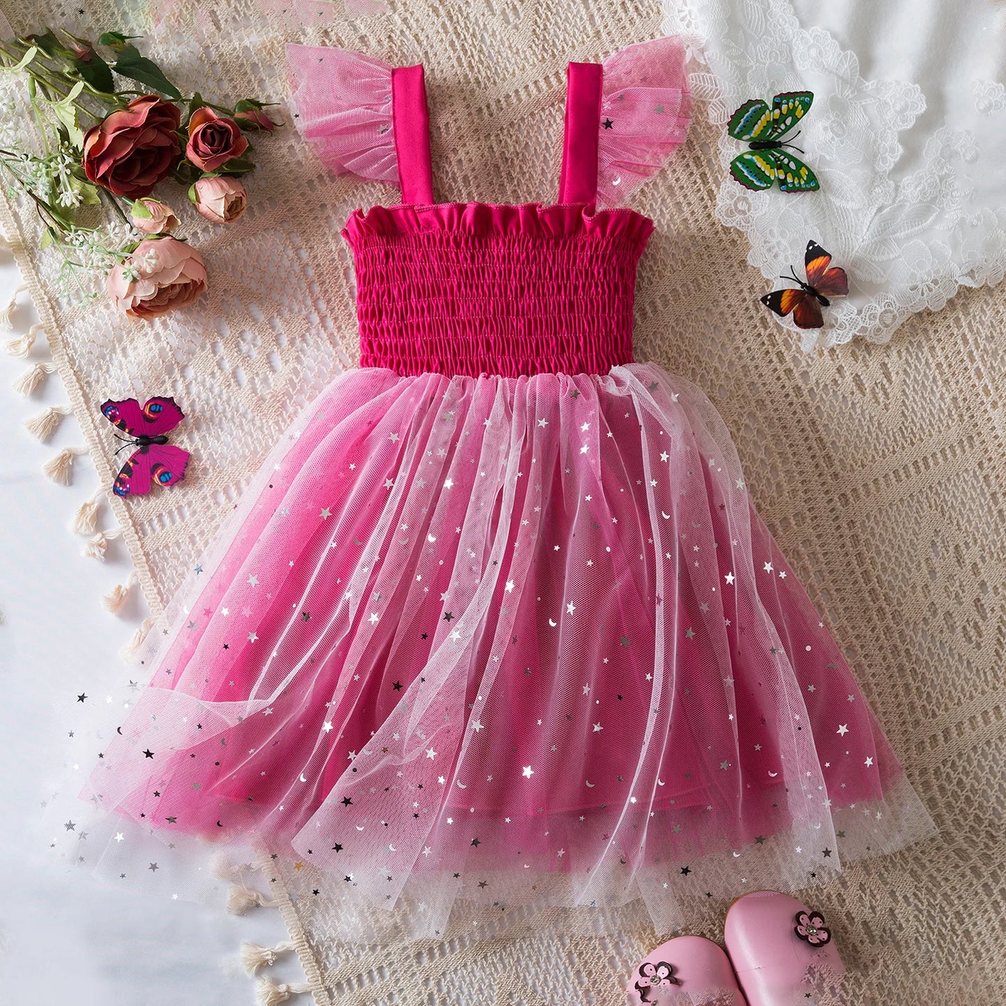Butterfly Newborn Baby Dress New Summer Cute Baby Girls Clothes Tulle Lace Embroidery Infant Party Clothing 1 -5Y Birthday Dress